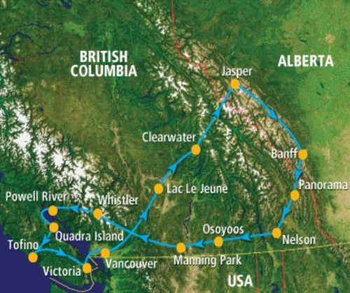 Klik op de afbeelding voor een vergroting Autoreis Canada The Wild West