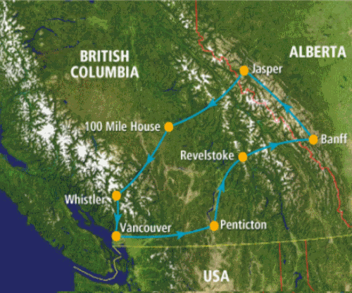 Klik op de afbeelding voor een vergroting Autoreis Canada Great Parks of the West