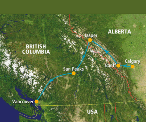 Klik op de afbeelding voor een vergroting Autoreis Canada Mountain Express