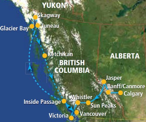 Klik op de afbeelding voor een vergroting Groepsreis Canada Rockies Trail & Cruise to the Glaciers nw